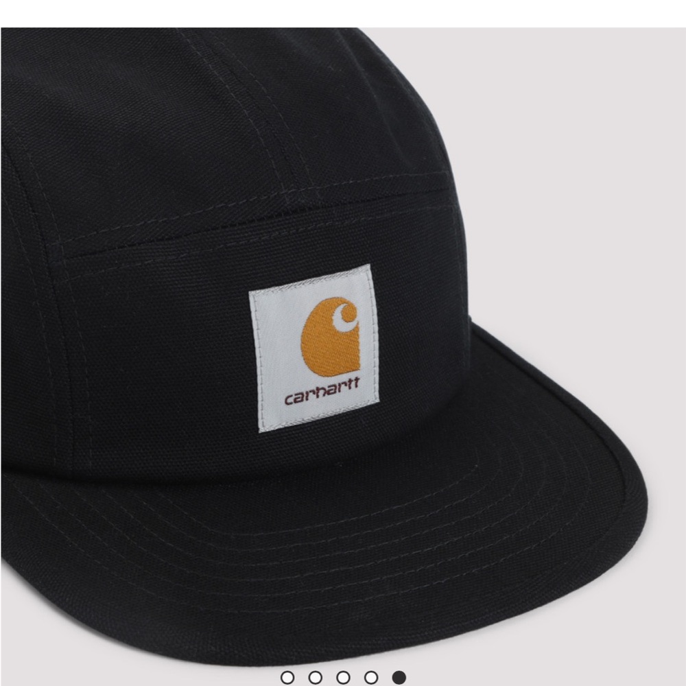 Carhartt Black Five-Panel Camp Cap with Gold Logo Patch